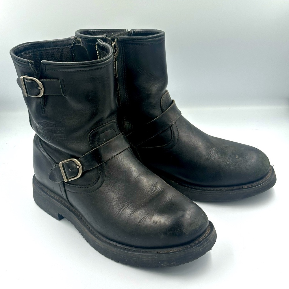 Harley Davidson Black Leather Motorcycle Engineer Zip Up Ankle Punk Boots Mens 9